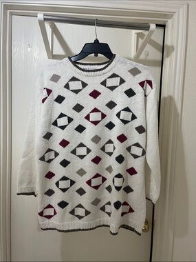 Milano Cream Sweater with Burgundy, Black and Gray Diamond Pattern
